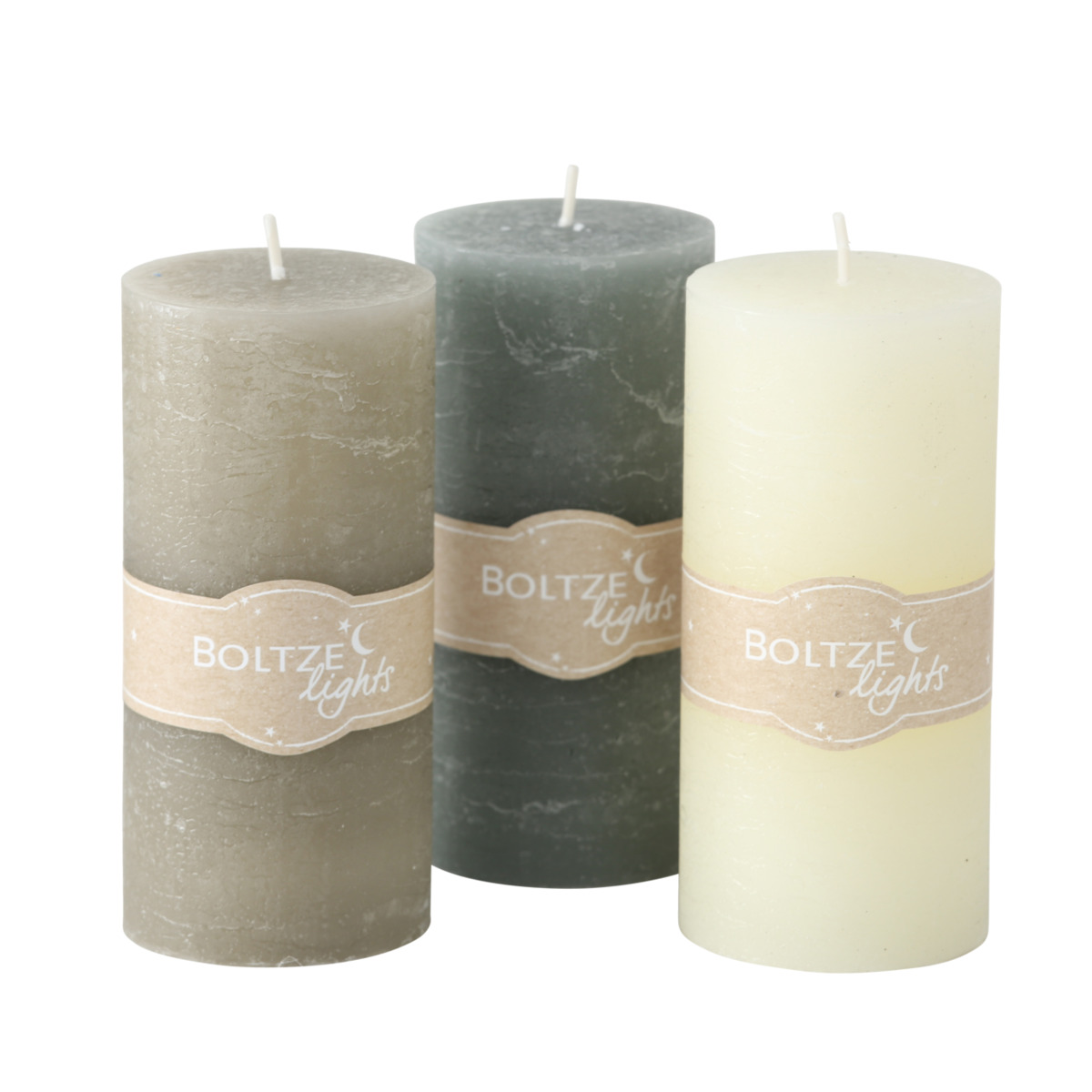 Boltze Stumpenkerze Rosi - Beige, Grau, Weiß
