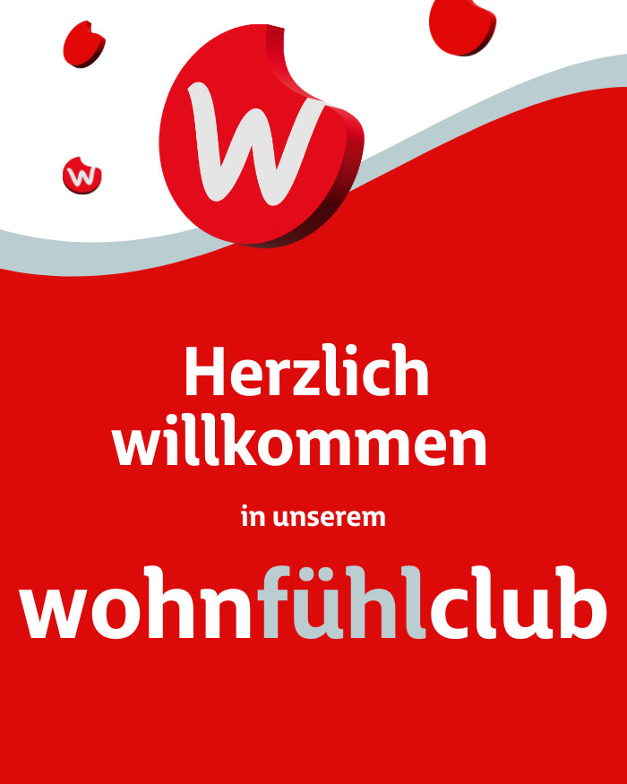 Willkommen-Werbebild zum wohnfühl-Club bei Möbel Wassermann mit Wohnies-Grafik