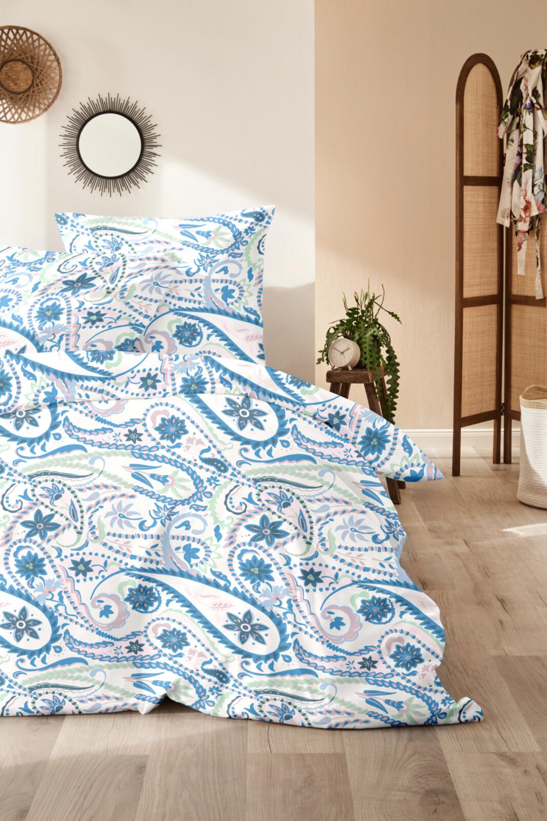 Hahn Bettwäsche 243236 Mako-Satin-Bettwäsche - blau-grün