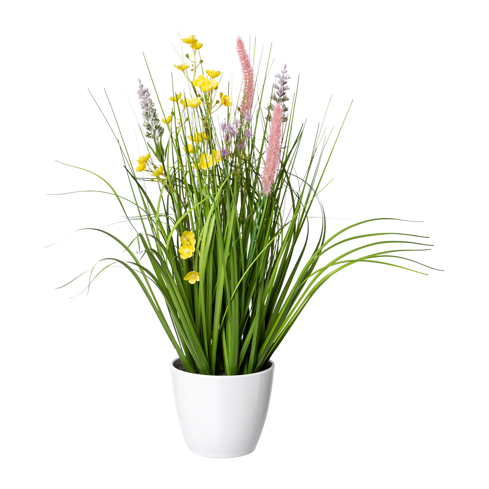Gasper Blüten-Gras-Mix im weißen Topf Veronika - bunt