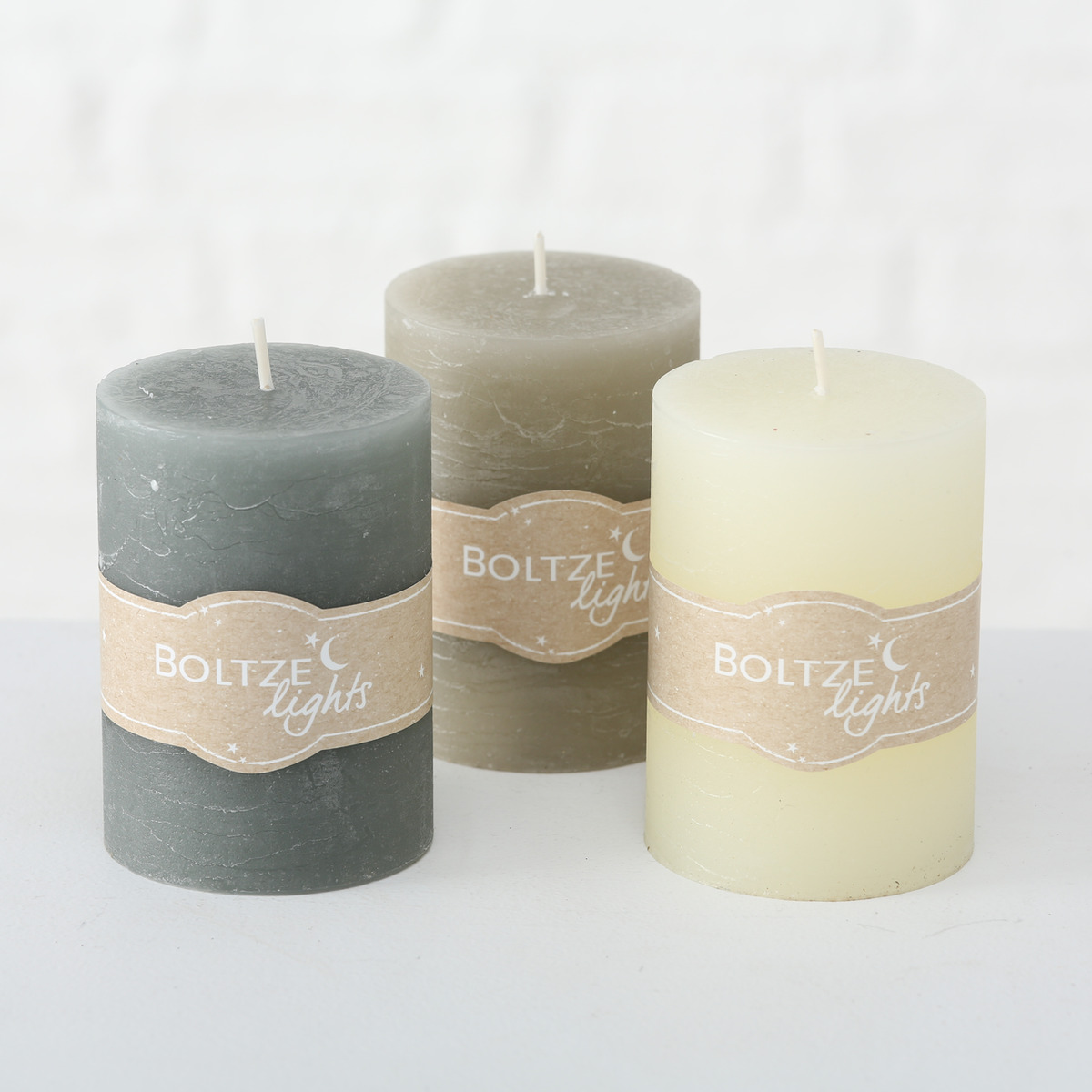 Boltze Stumpenkerze Rosi - Beige, Grau, Weiß
